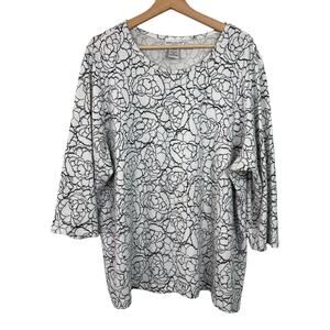 Rebecca Malone‎ Woman Sz 2X Floral 3/4 Sleeve Stretch Top Mini Rhinestone Detail